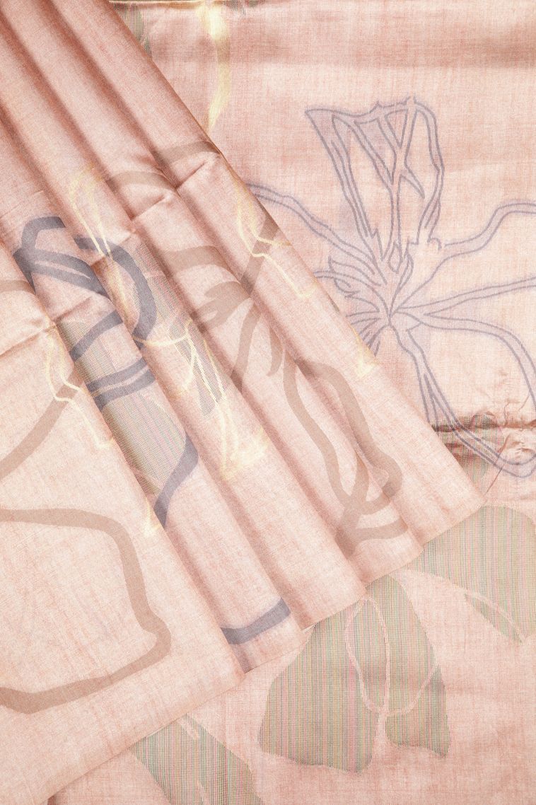 Peach Pink Tussar Saree with Without Zari Zari Floral Patterns view 1