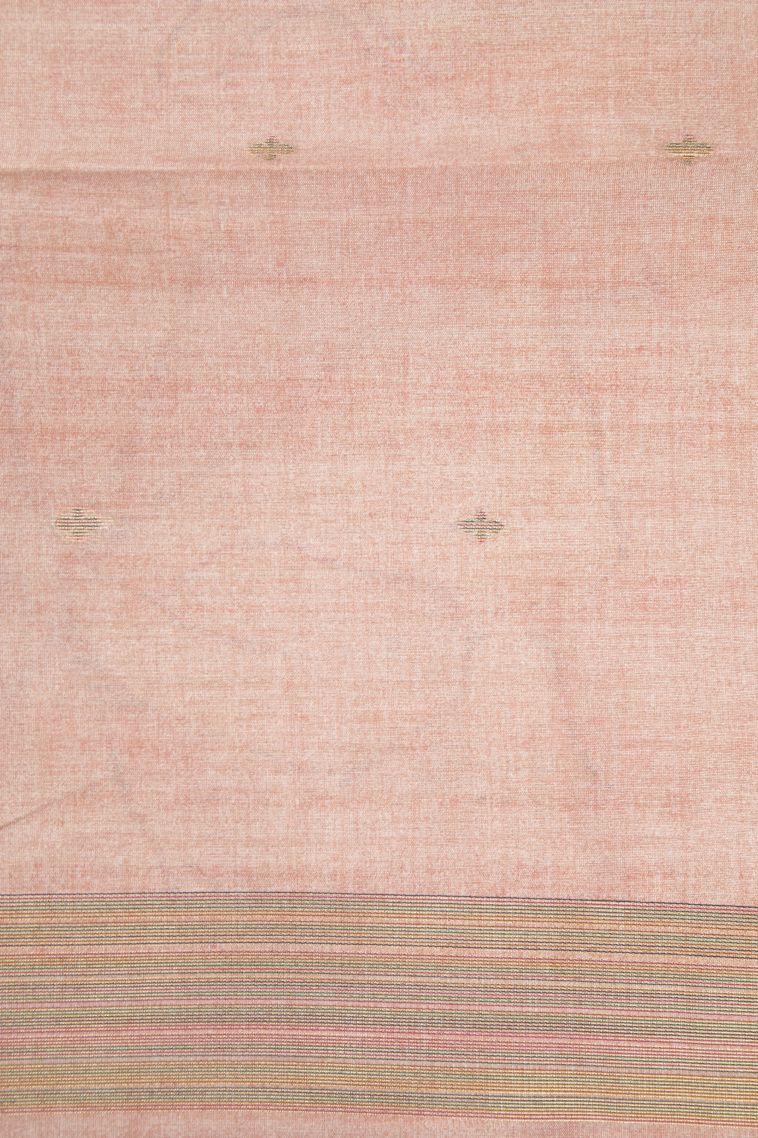 Peach Pink Tussar Saree with Without Zari Zari Floral Patterns view 3