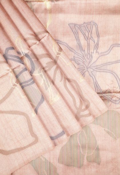 Peach Pink Tussar Saree with Without Zari Zari Floral Patterns