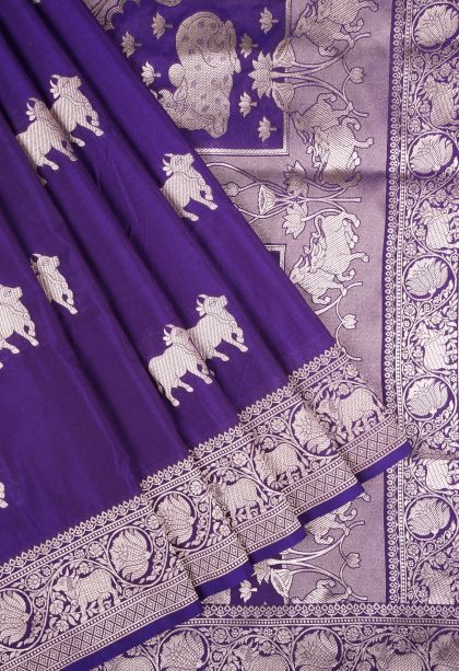 Viola Purple Banaras Sarees with Gold Zari Buttis (small Dots Or Motifs)
