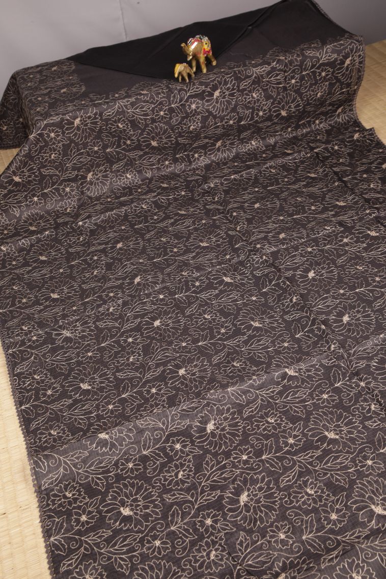 Abbey Black Organza Saree with Without Zari Zari Floral Patterns view 2