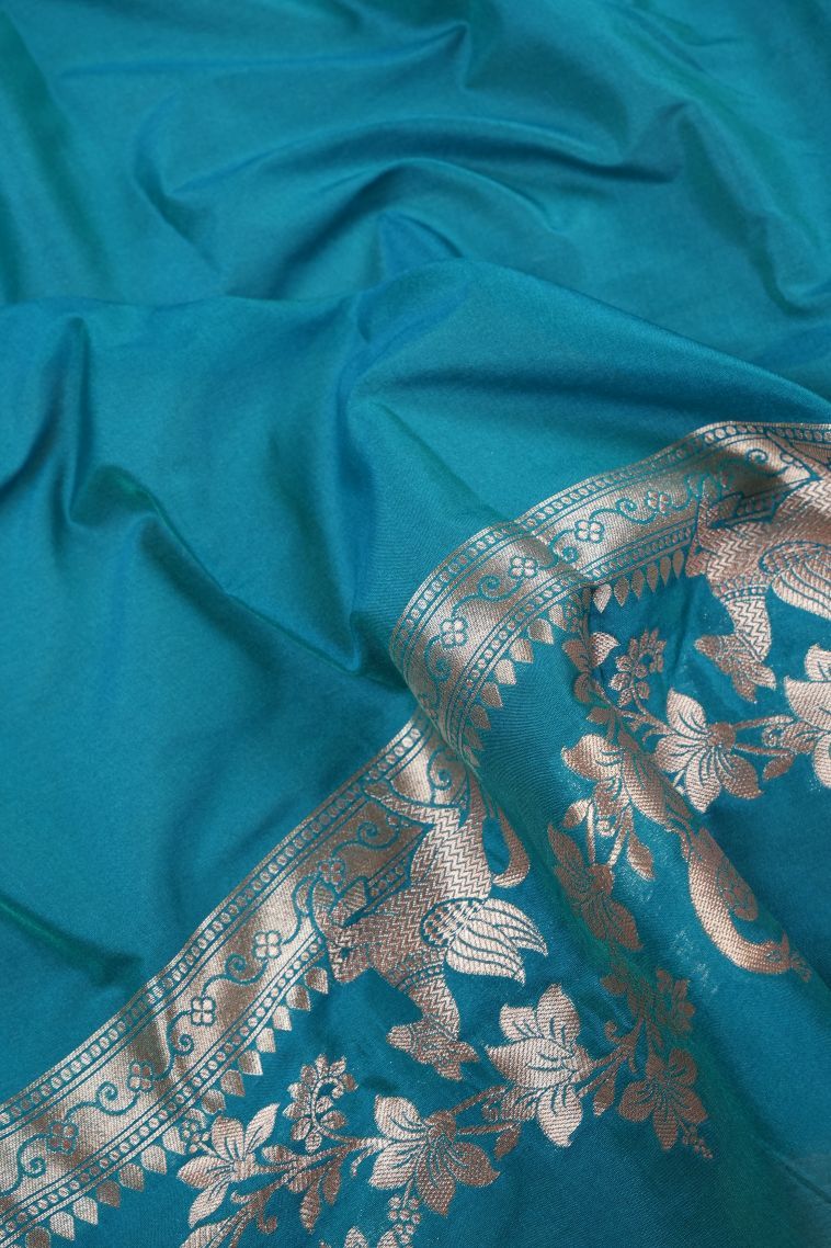 Cerulean Blue Banaras Sarees with Gold Zari Buttis (small Dots Or Motifs) view 3