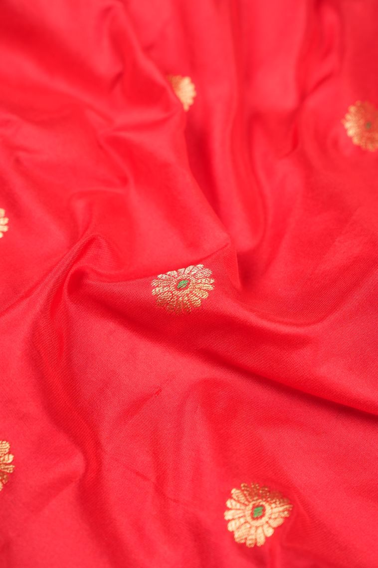 Candy Red Kanchipuram Silk Sarees with Gold Zari Buttis (small Dots Or Motifs) view 4