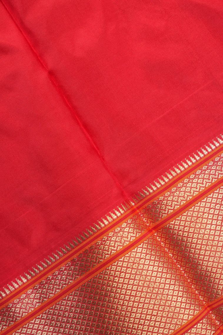 Candy Red Kanchipuram Silk Sarees with Gold Zari Buttis (small Dots Or Motifs) view 3