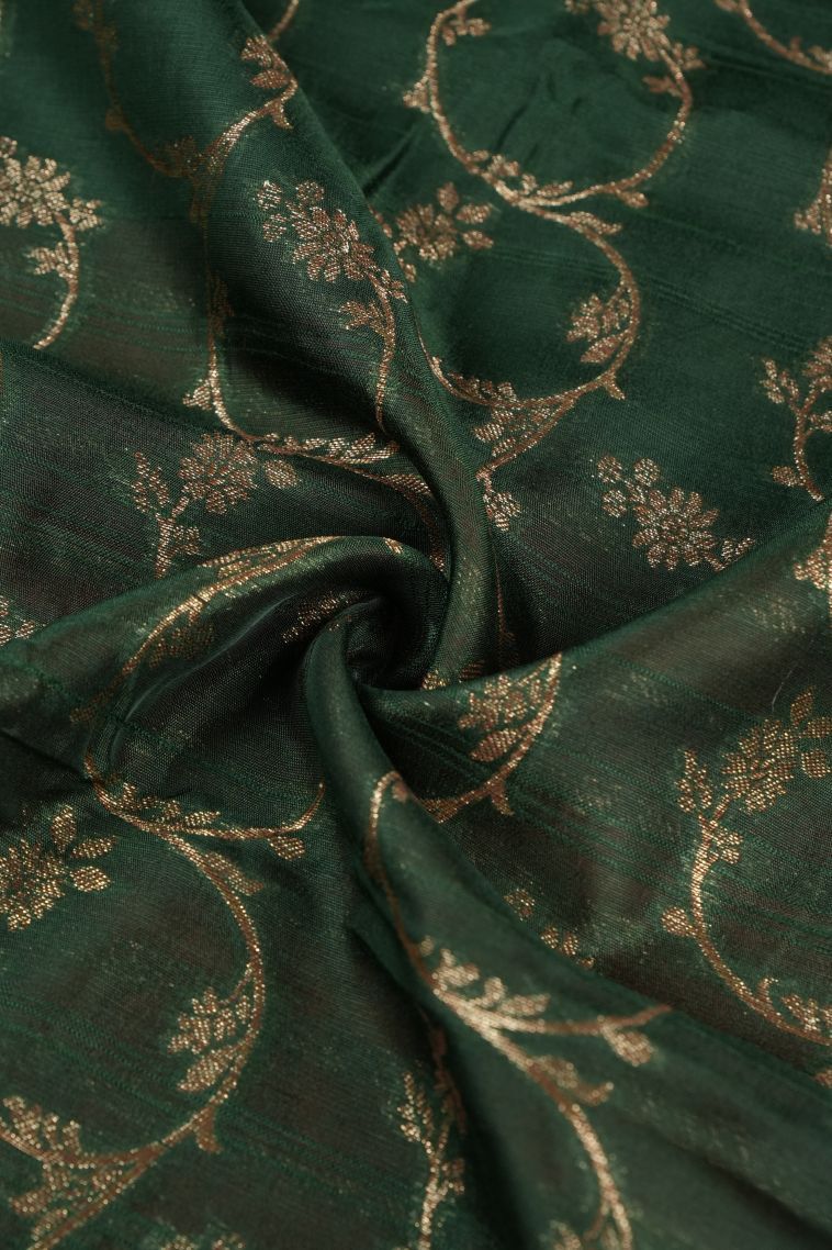 Basil Green Banaras Sarees with Gold Zari Floral Patterns view 4