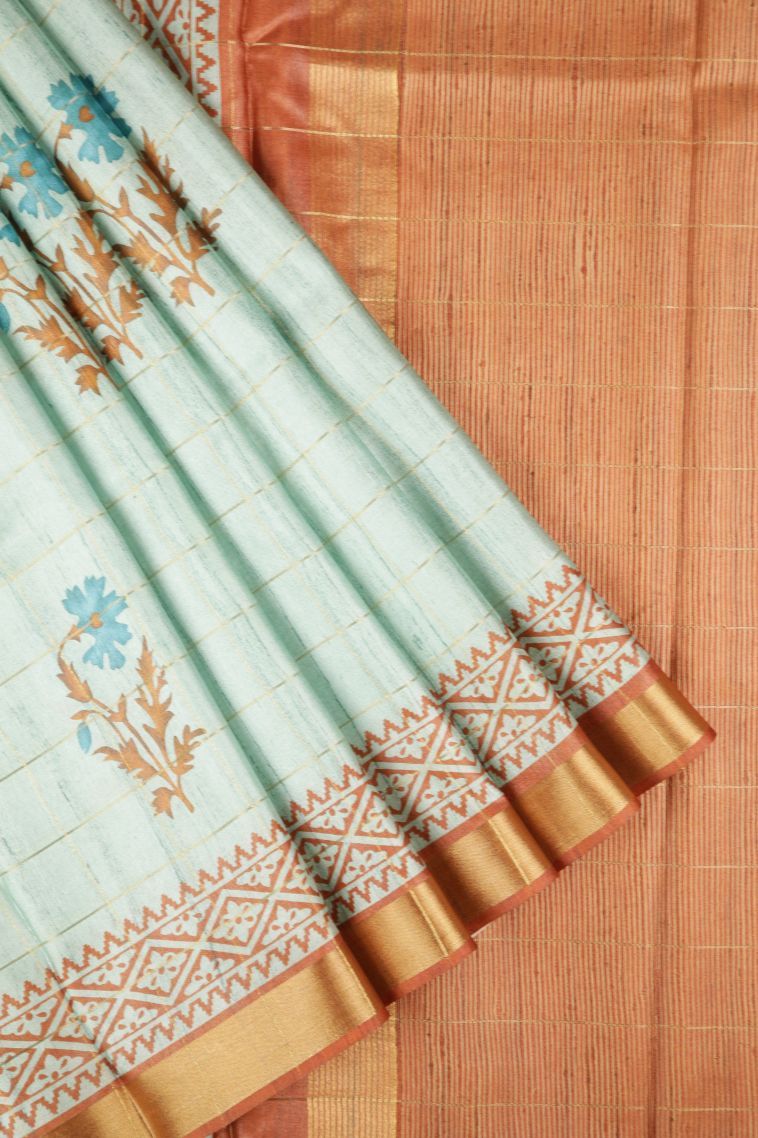 Arctic Blue Tussar Saree with Without Zari Zari Checks view 1