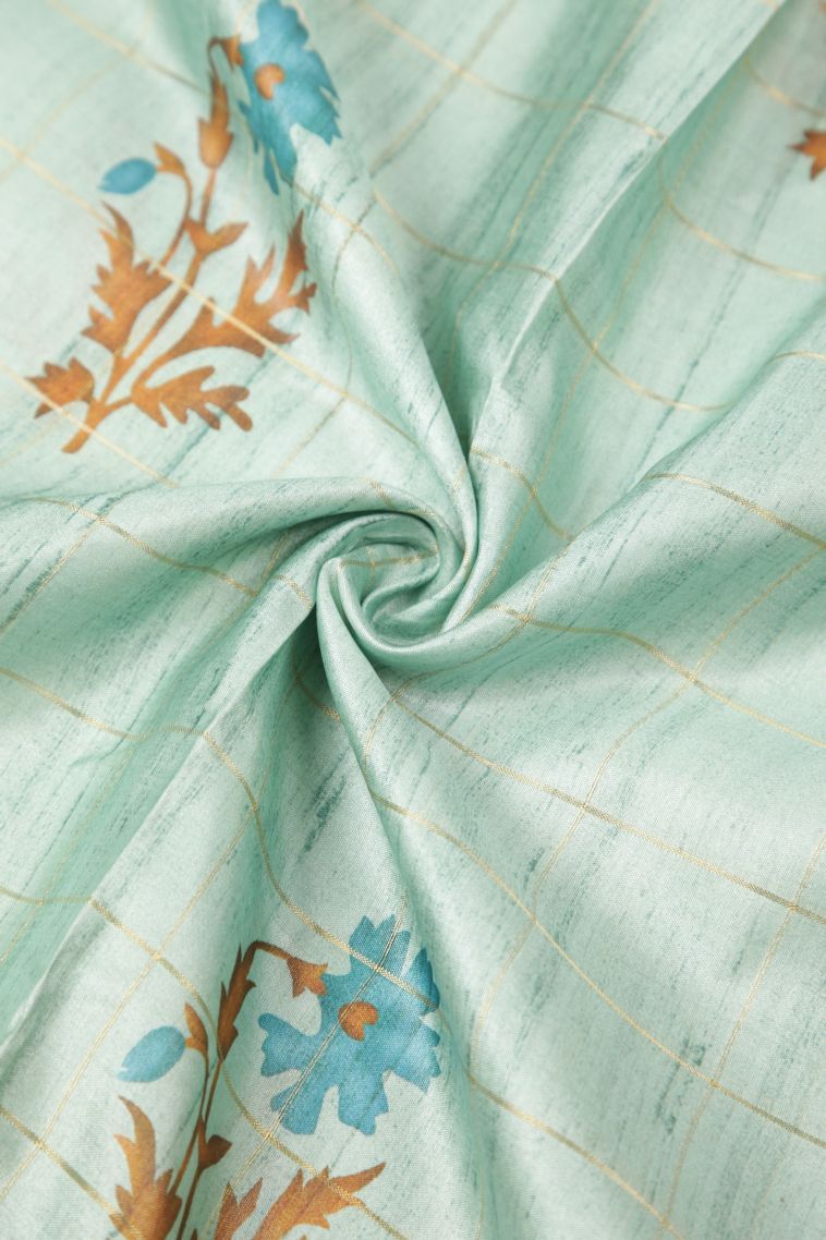 Arctic Blue Tussar Saree with Without Zari Zari Checks view 4