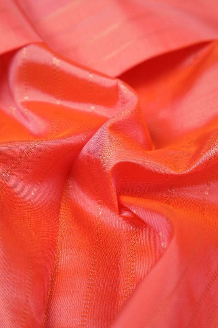 Coral Pink Soft Silk Saree with Copper Zari Stripes view 4