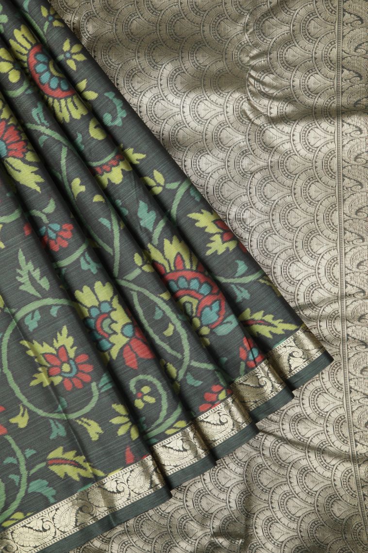 Charleston Black Soft Silk Sarees with Without Zari Zari Floral Patterns view 1