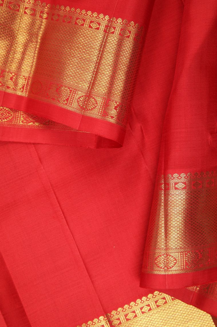 Rose  Red Kanchipuram Silk Sarees with Gold Zari Buttis (small Dots Or Motifs) view 3