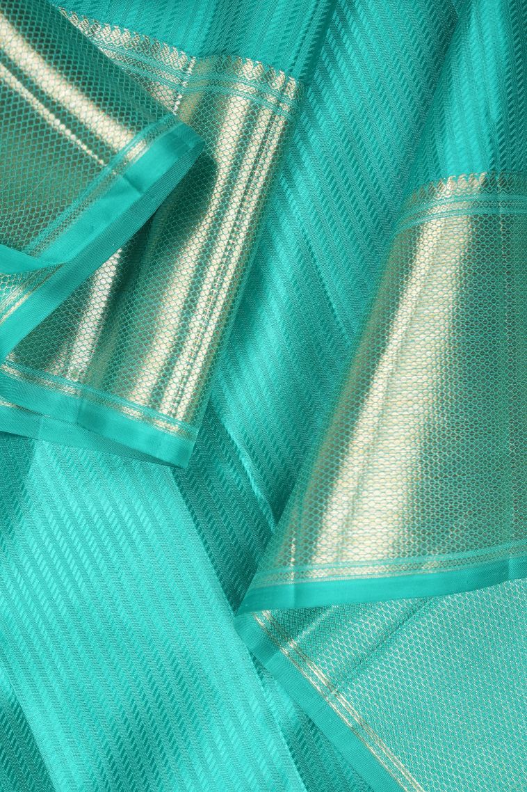 Mint Green Kanchipuram Silk Sarees with Gold Zari Floral Patterns view 3