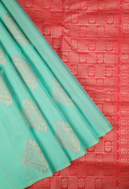 Sapphire Blue Soft Silk Saree with Copper Zari Stripes