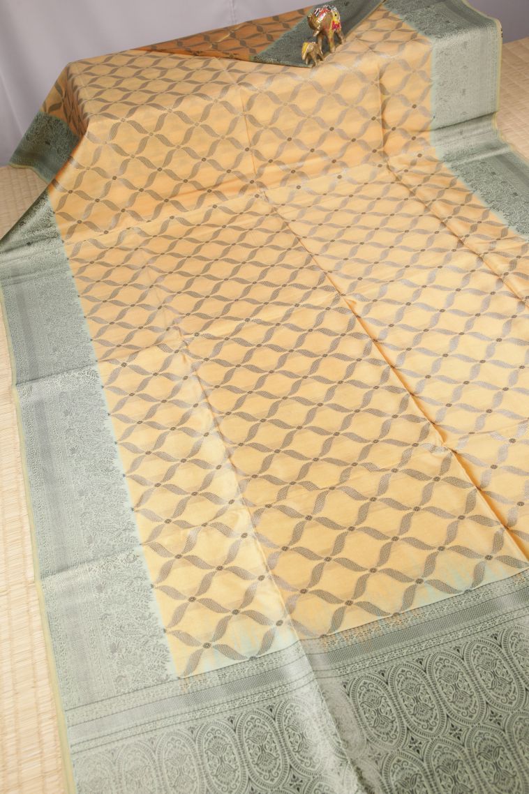 Biscotti Yellow Tussar Saree with Without Zari Zari Checks view 2