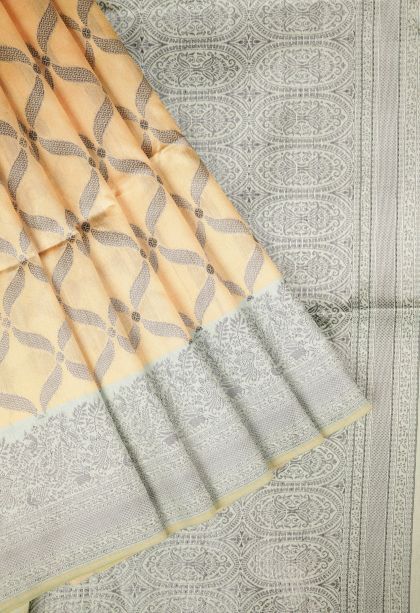 Biscotti Yellow Tussar Saree with Without Zari Zari Checks