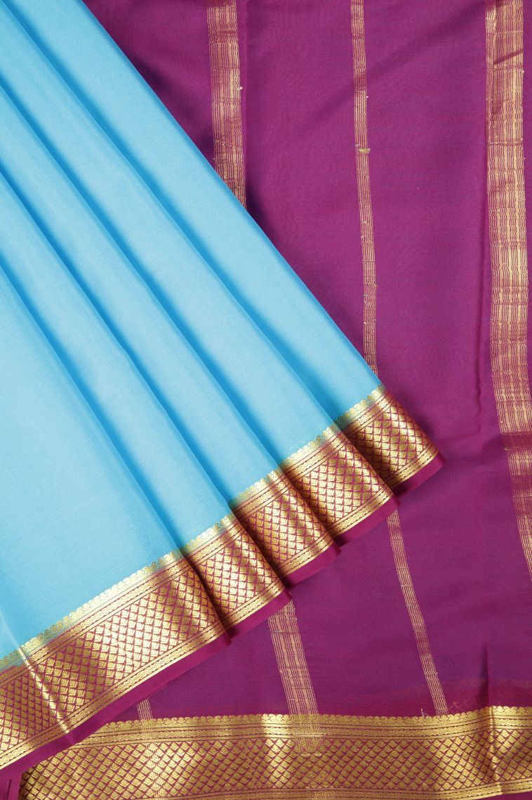 Arctic Blue Mysore Silk with Without Zari Zari Plain view 1