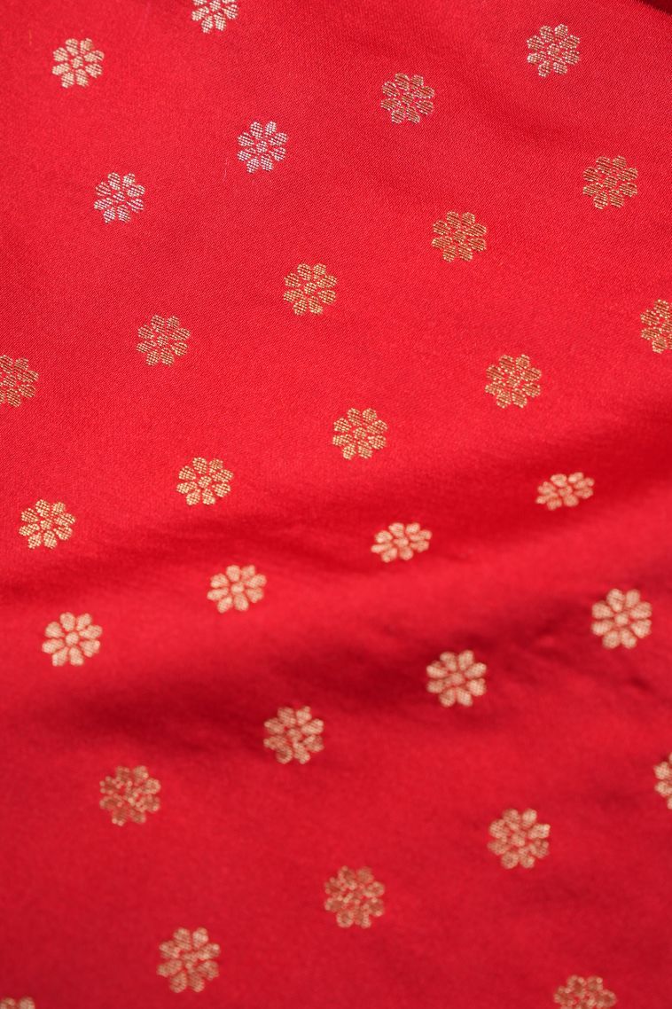 Rose  Red Banaras Sarees with Gold Zari Floral Patterns view 3