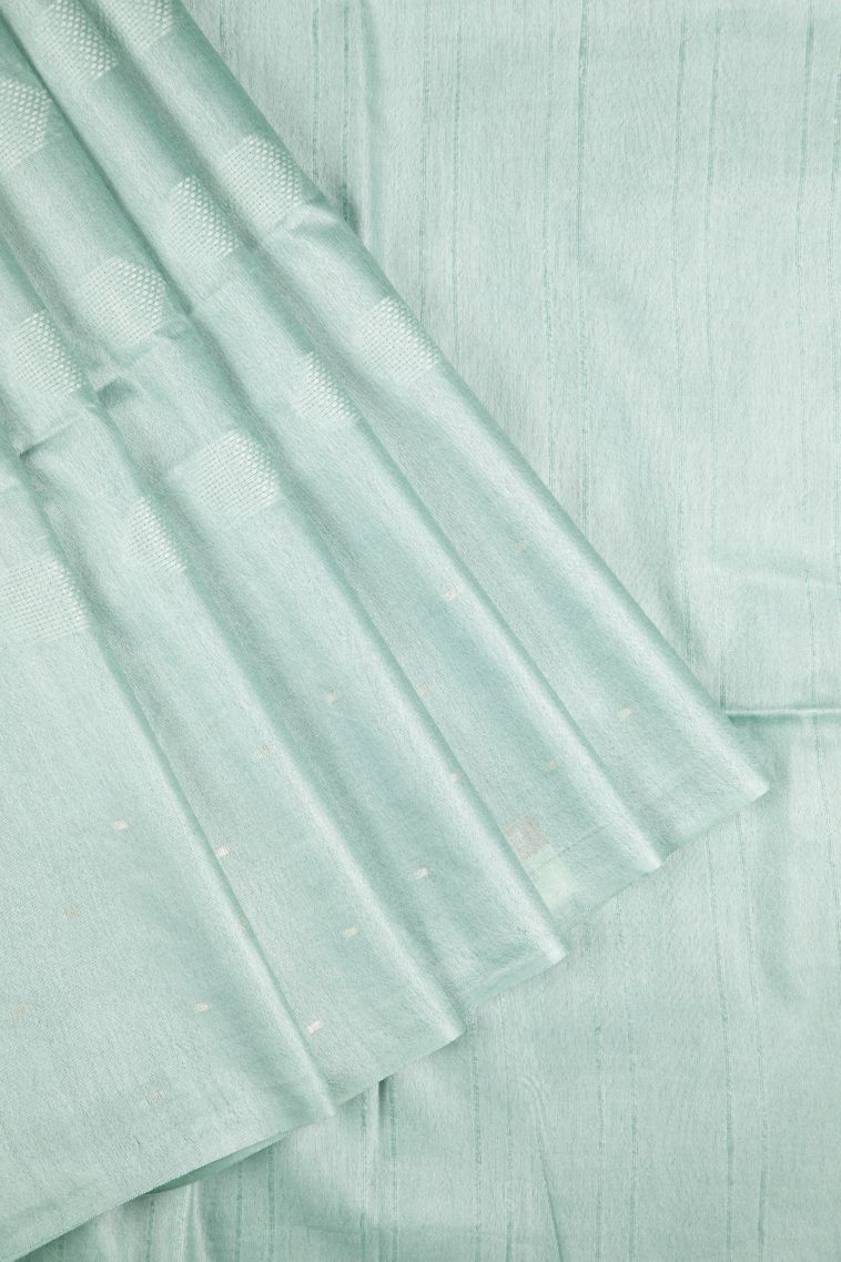 Arctic Blue Tussar Saree with Without Zari Zari Buttis (small Dots Or Motifs) view 1