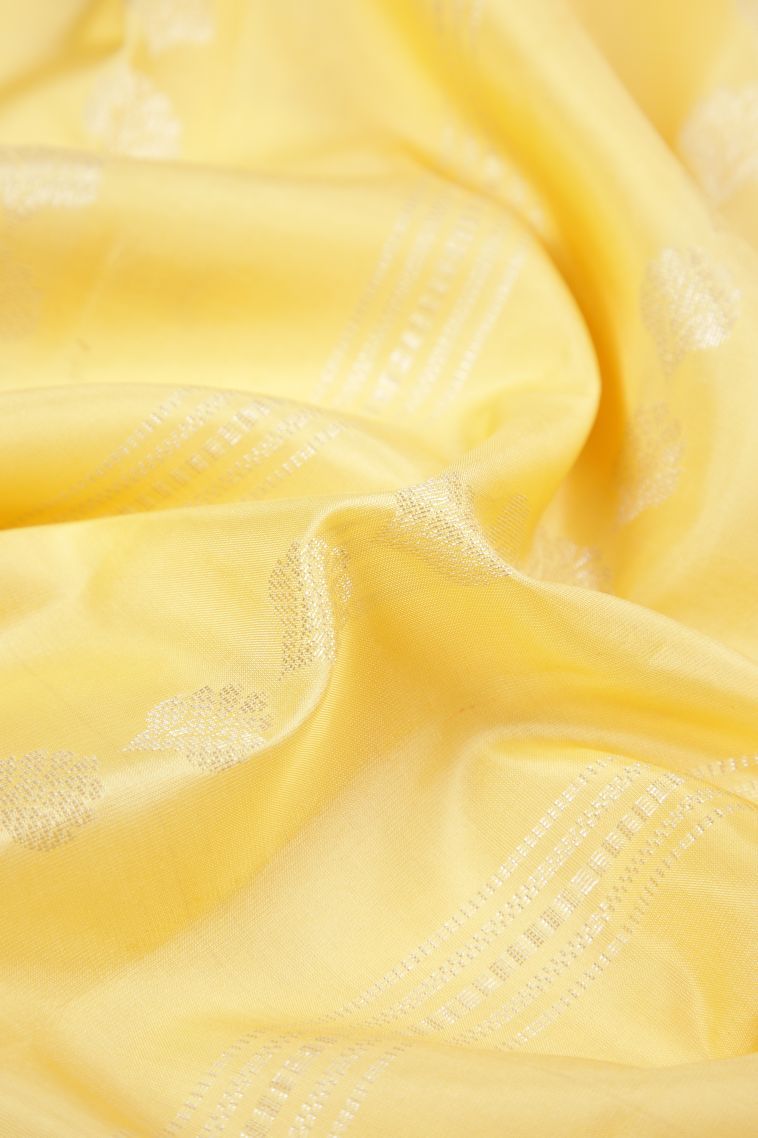 Shortbread Yellow Soft Silk Saree with Silver Zari Stripes view 4