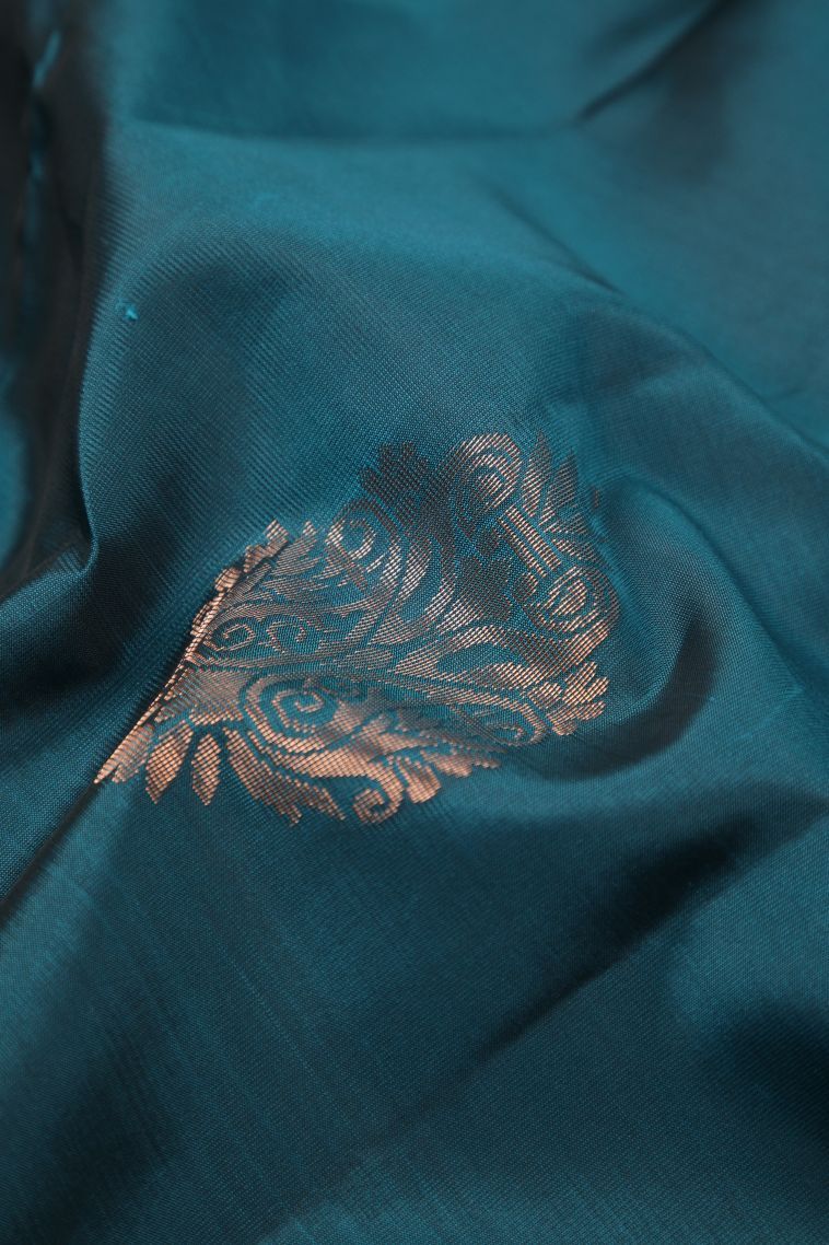 Aegean Blue Soft Silk Saree with Copper Zari Buttis (small Dots Or Motifs) view 4