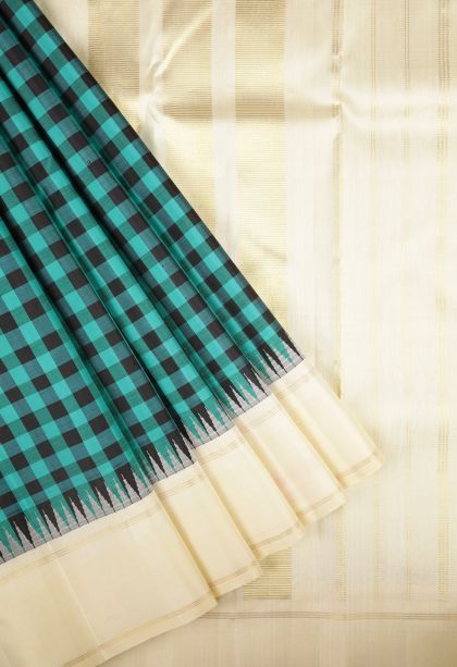 Cerulean Blue Kanchipuram Silk Sarees with Without Zari Zari Checks