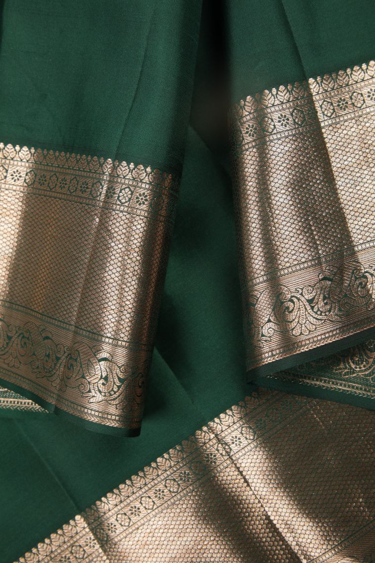 Pearl White Kanchipuram Silk Sarees with Gold Zari Floral Patterns view 3