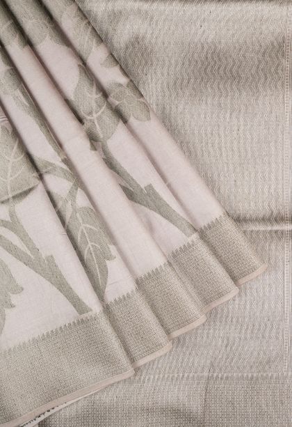 Lemonade Pink Tussar Saree with Without Zari Zari Floral Patterns