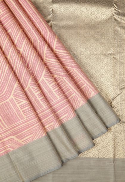 Flamingo Pink Soft Silk Sarees with Without Zari Zari Geometric Shapes