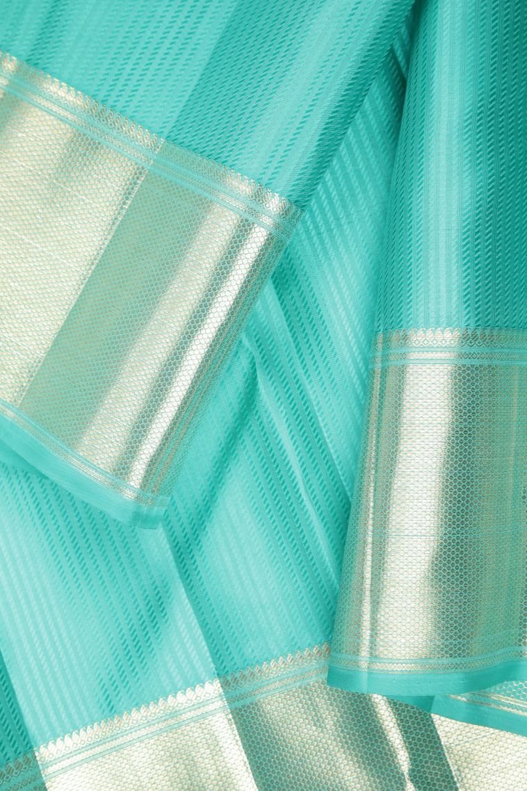 Arctic Blue Kanchipuram Silk Sarees with Gold Zari Floral Patterns view 3