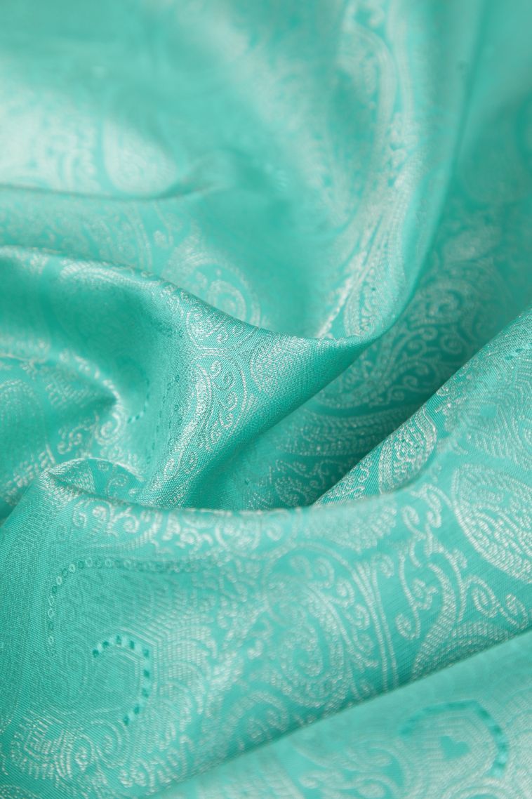 Arctic Blue Kanchipuram Silk Sarees with Gold Zari Floral Patterns view 4