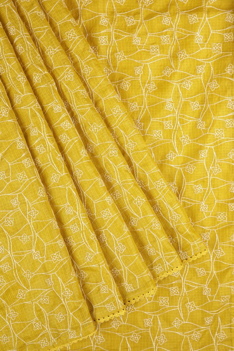 Lemon Yellow Organza Saree with Without Zari Zari Floral Patterns view 1