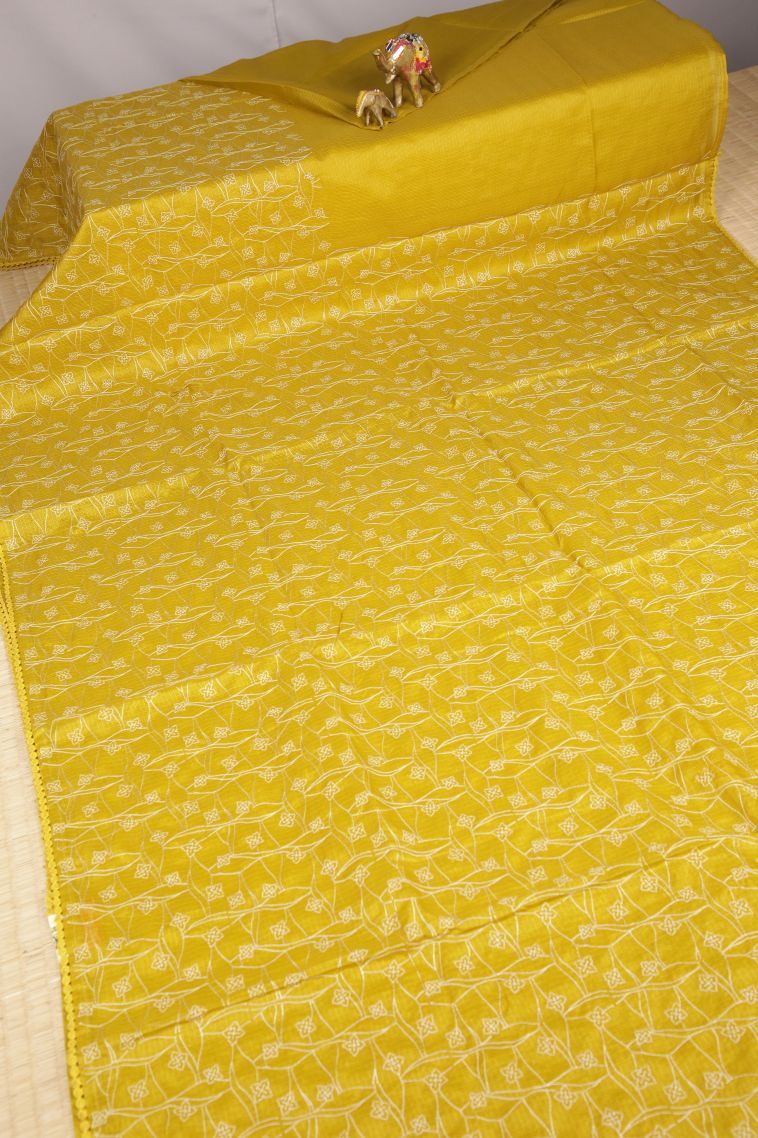 Lemon Yellow Organza Saree with Without Zari Zari Floral Patterns view 2