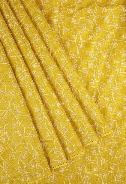 Lemon Yellow Organza Saree with Without Zari Zari Floral Patterns