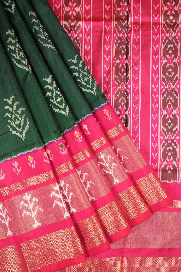 Bottle Green Ikkat Silk with Without Zari Zari Buttis (small Dots Or Motifs) view 1