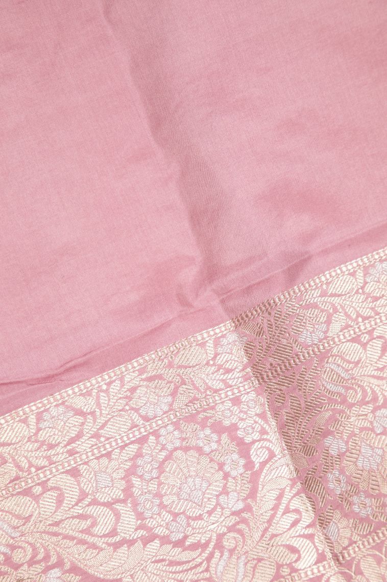 Crepe Pink Banaras Silk Saree with Gold Zari Floral Patterns view 3