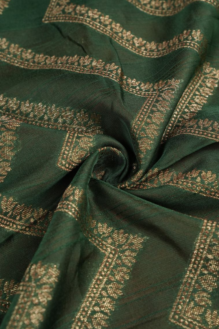 Basil Green Banaras Sarees with Gold Zari Geometric Shapes view 4