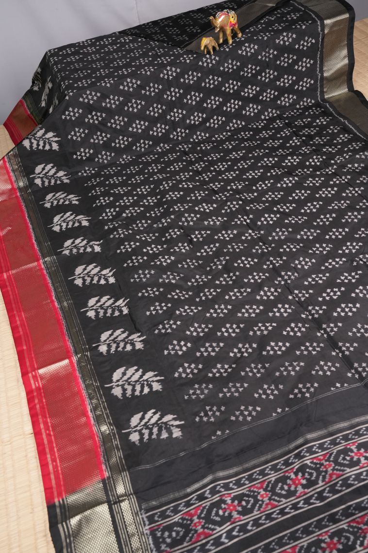 Asphalt Black Ikkat Silk with Without Zari Zari Buttis (small Dots Or Motifs) view 2