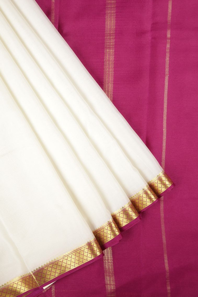 Alabaster White Mysore Silk with Without Zari Zari Plain view 1