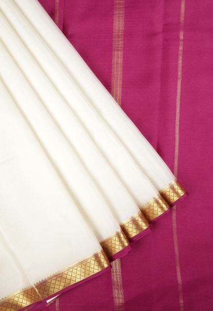 Alabaster White Mysore Silk with Without Zari Zari Plain