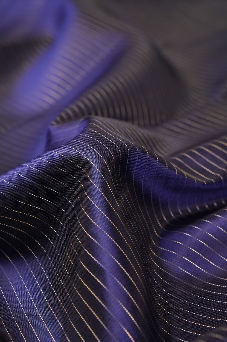 Berry Blue Kanchipuram Silk Sarees with Gold Zari Stripes view 4