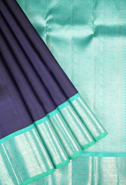 Berry Blue Kanchipuram Silk Sarees with Gold Zari Stripes