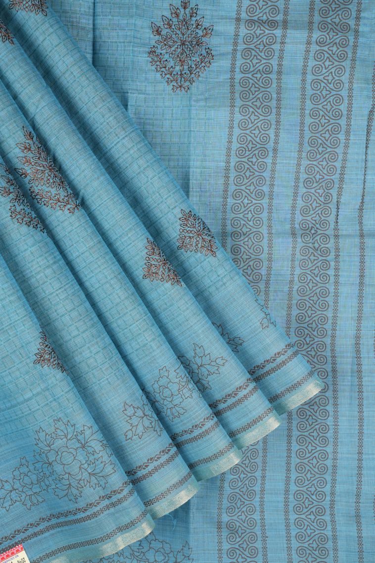 Cerulean Blue Tussar Saree with Without Zari Zari Buttis (small Dots Or Motifs) view 1