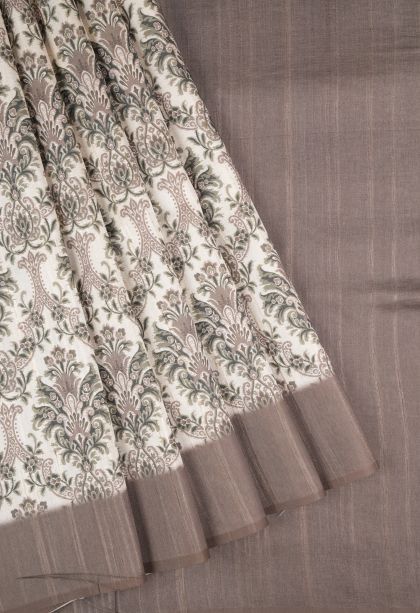 Cream White Tussar Saree with Without Zari Zari Floral Patterns