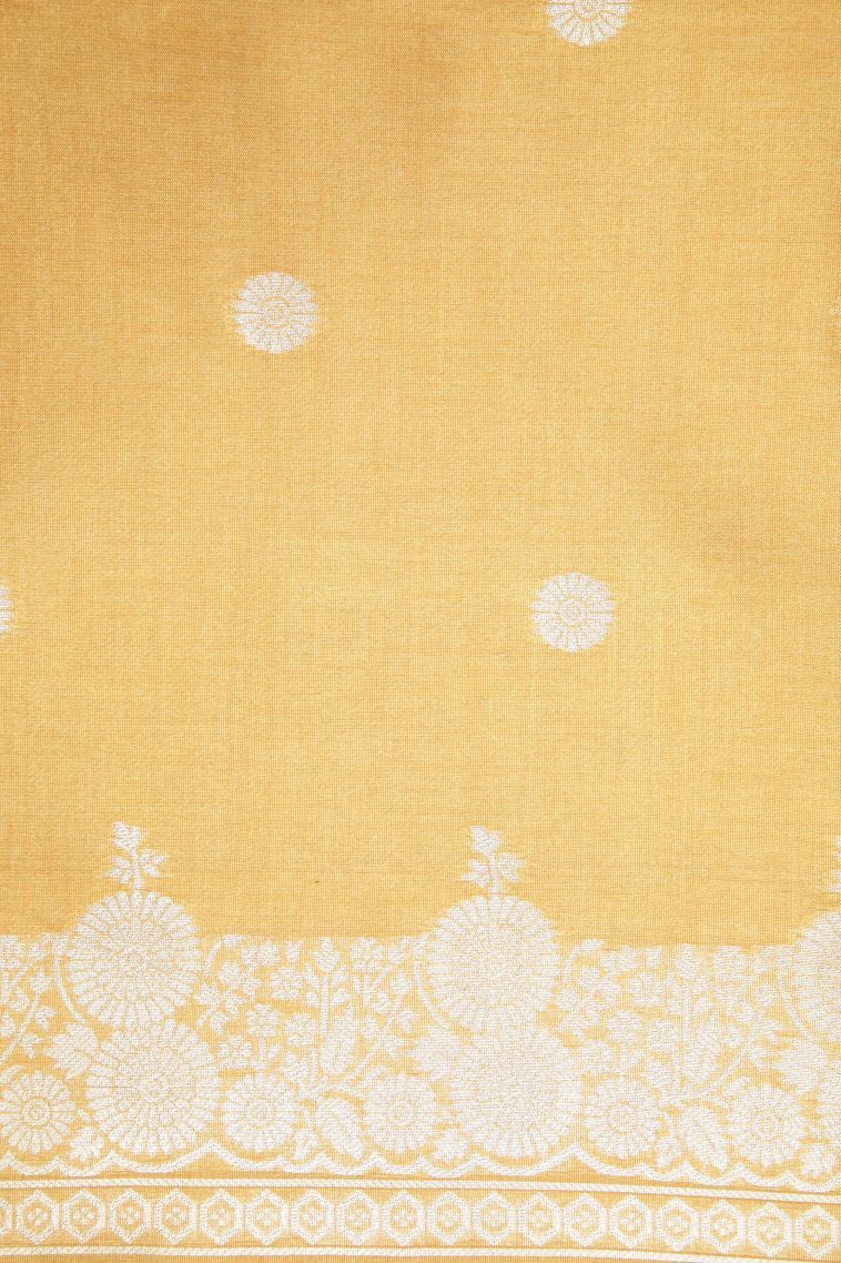 Bubblegum Pink Tussar Saree with Silver Zari Floral Patterns view 3