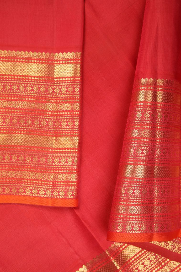 Gold Kanchipuram Silk Sarees with Gold Zari Stripes view 3