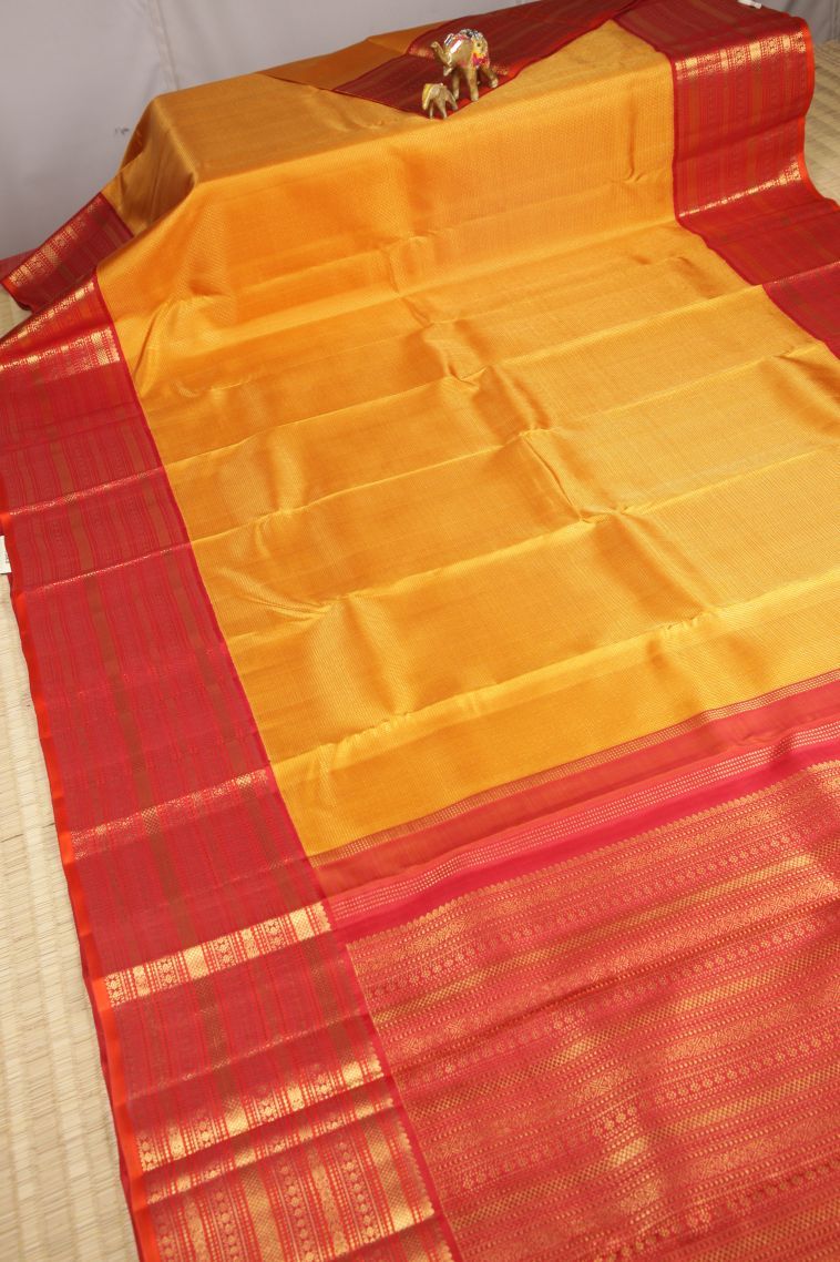 Gold Kanchipuram Silk Sarees with Gold Zari Stripes view 2