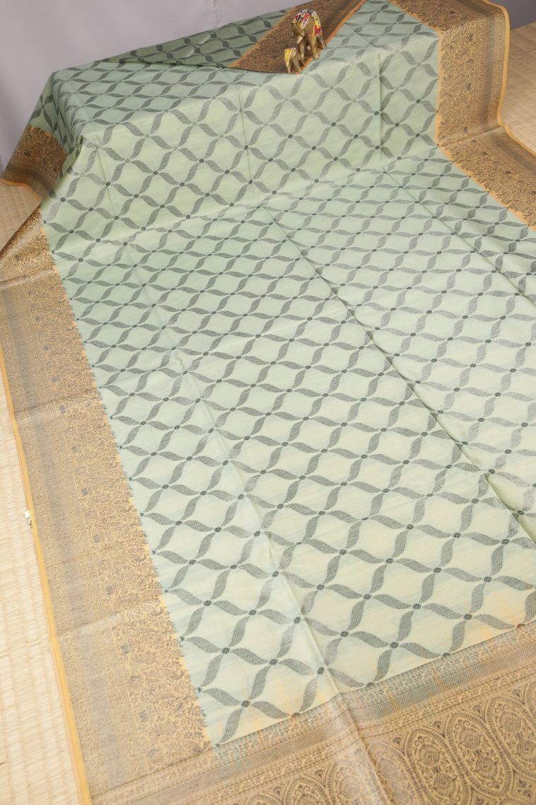 Sky Blue Tussar Saree with Without Zari Zari Floral Patterns view 2