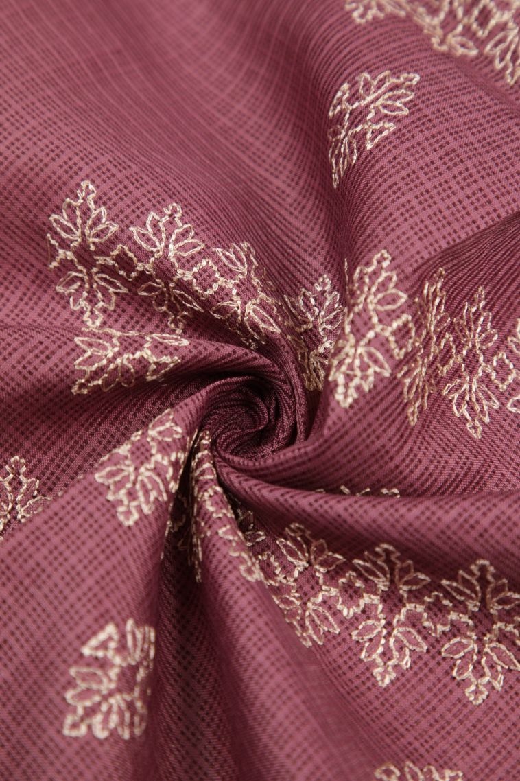 Rosewood Pink Organza Saree with Without Zari Zari Floral Patterns view 4