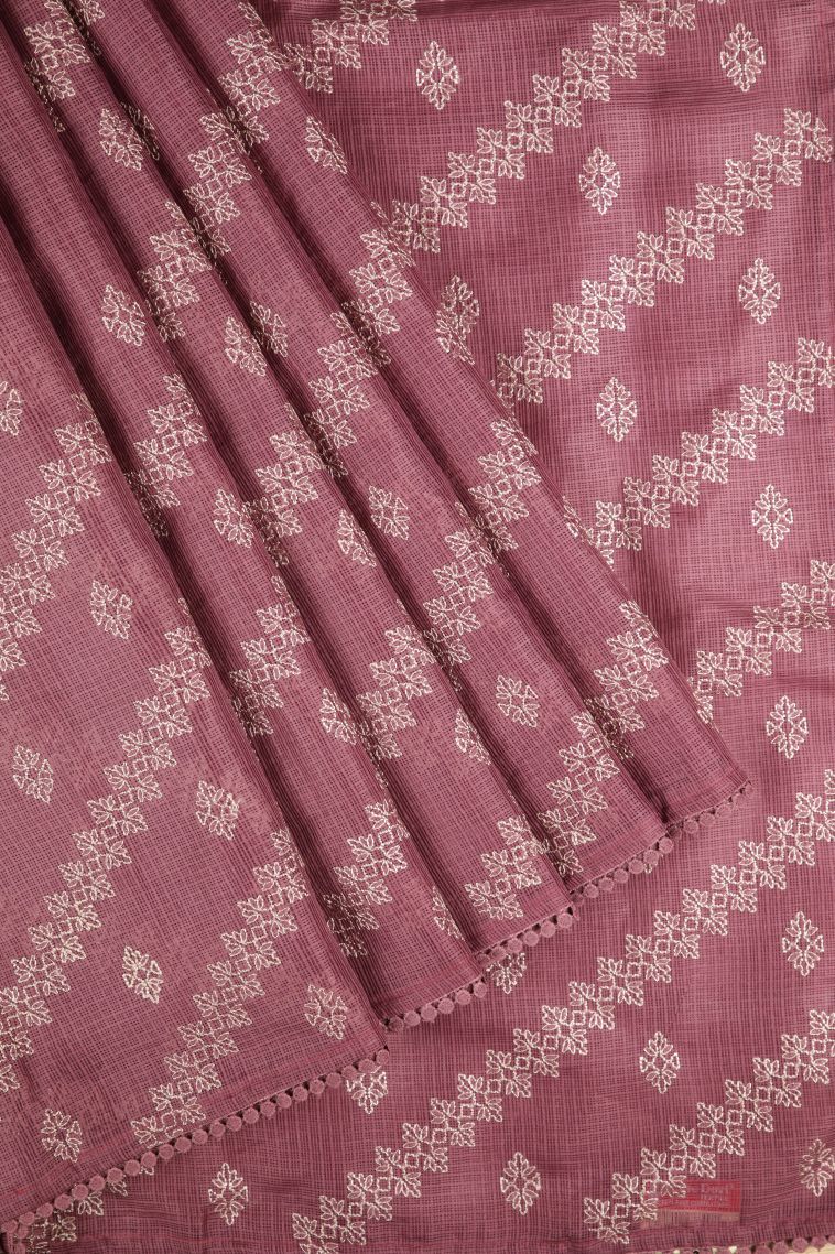 Rosewood Pink Organza Saree with Without Zari Zari Floral Patterns view 1