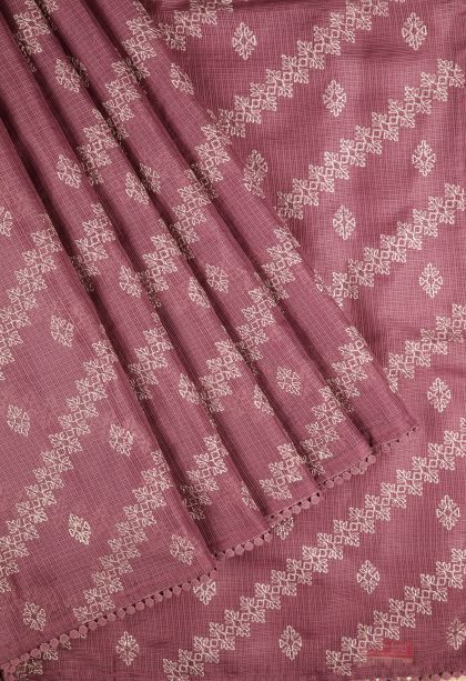 Rosewood Pink Organza Saree with Without Zari Zari Floral Patterns