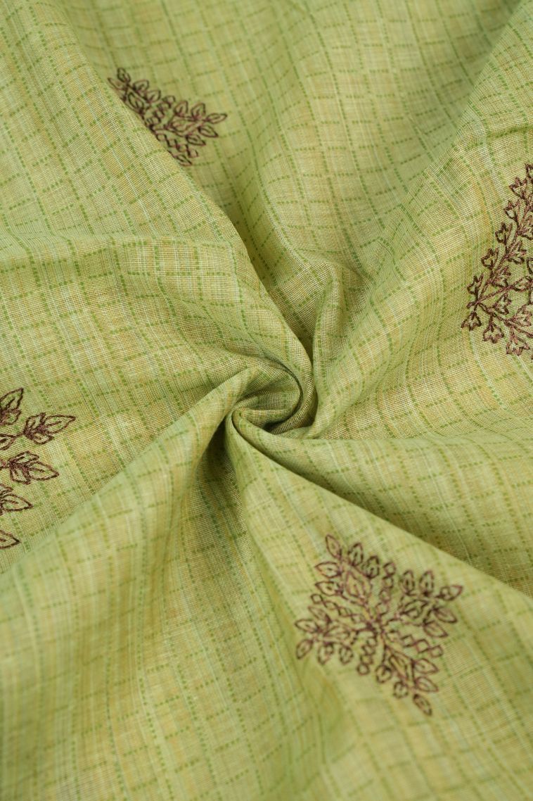 Olive Green Tussar Saree with Without Zari Zari Buttis (small Dots Or Motifs) view 4